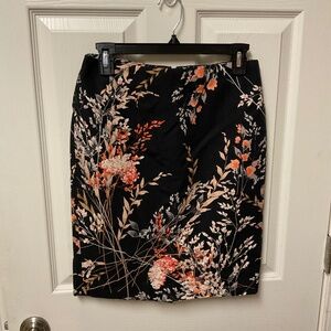 Talbots pencil skirt.  Black with floral print.  4 Petite  NWT.  Lined
